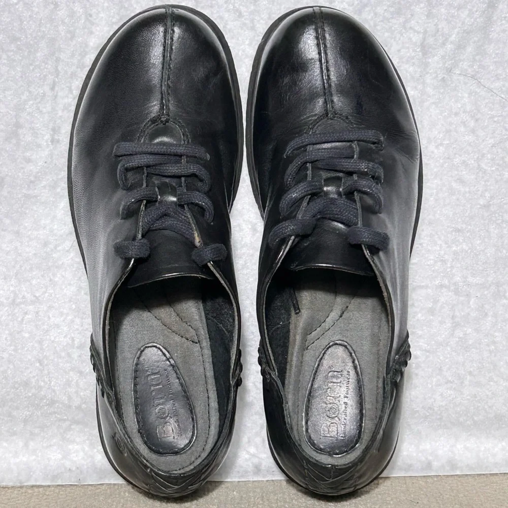 Born Womens Black Leather Nigel Lace Up Casual Comfort Tie Loafer Shoes SZ US 7